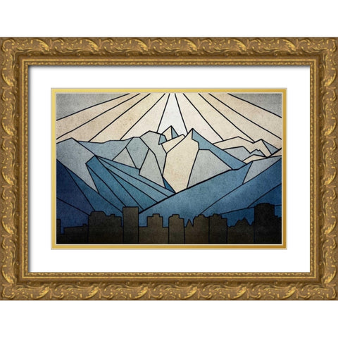 Geometric Mountain Gold Ornate Wood Framed Art Print with Double Matting by PI Studio