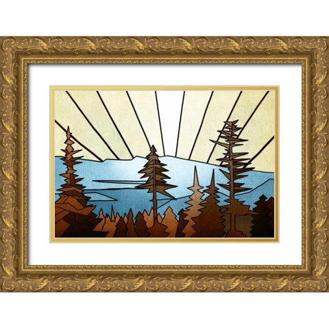 Geometric Trees Gold Ornate Wood Framed Art Print with Double Matting by PI Studio