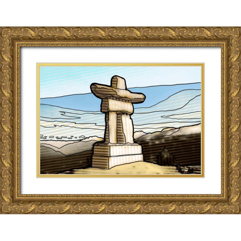 Graphic Inukshuk  Gold Ornate Wood Framed Art Print with Double Matting by PI Studio