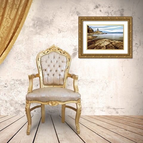 Graphic Lighthouse Gold Ornate Wood Framed Art Print with Double Matting by PI Studio