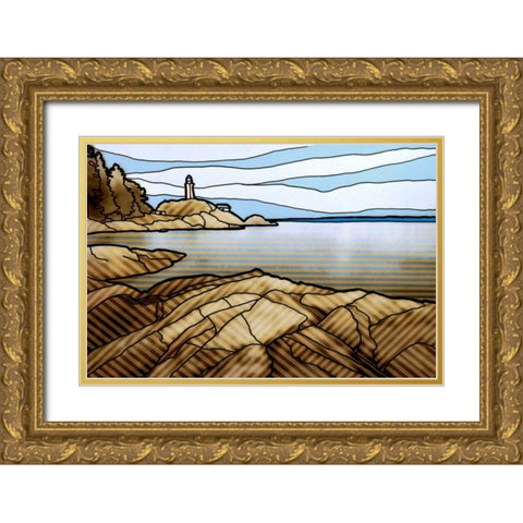 Graphic Lighthouse Gold Ornate Wood Framed Art Print with Double Matting by PI Studio