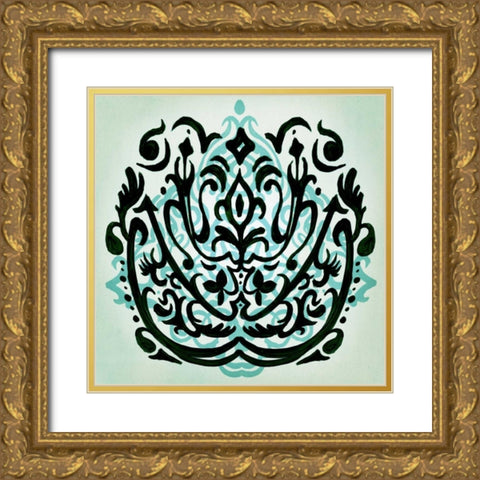 Ornamental Navy Pattern I Gold Ornate Wood Framed Art Print with Double Matting by PI Studio