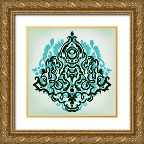 Ornamental Navy Pattern II Gold Ornate Wood Framed Art Print with Double Matting by PI Studio
