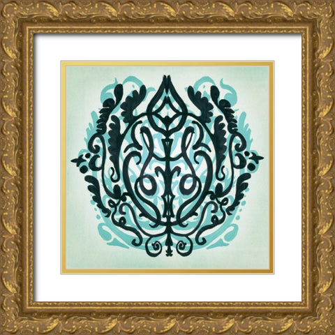 Ornamental Navy Pattern II Gold Ornate Wood Framed Art Print with Double Matting by PI Studio
