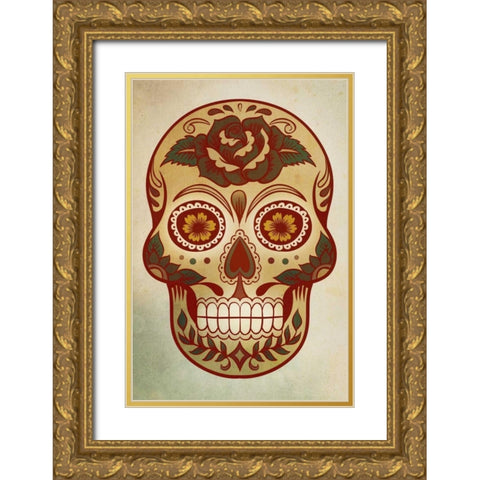 Day of the Dead Skull I Gold Ornate Wood Framed Art Print with Double Matting by PI Studio