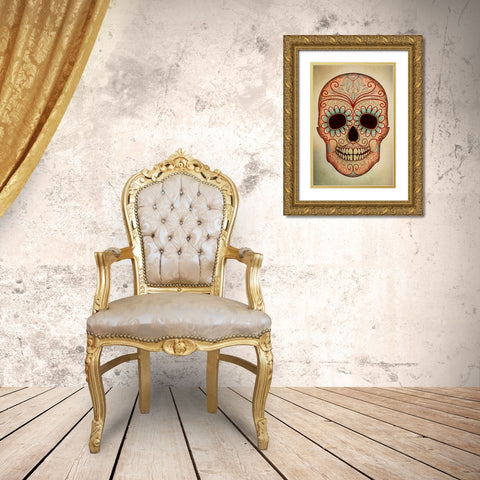 Day of the Dead Skull II Gold Ornate Wood Framed Art Print with Double Matting by PI Studio
