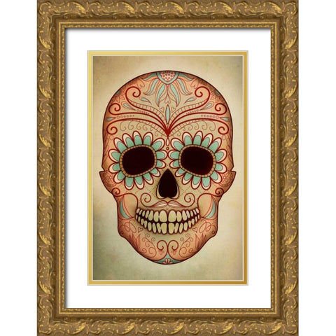 Day of the Dead Skull II Gold Ornate Wood Framed Art Print with Double Matting by PI Studio