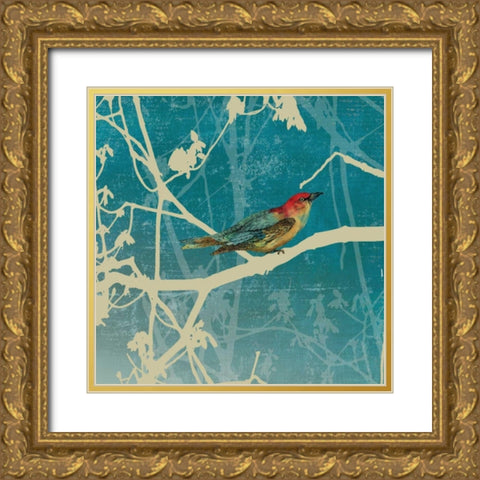 Blue Bird I Gold Ornate Wood Framed Art Print with Double Matting by PI Studio