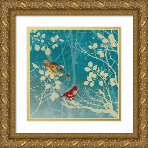 Blue Bird II Gold Ornate Wood Framed Art Print with Double Matting by PI Studio