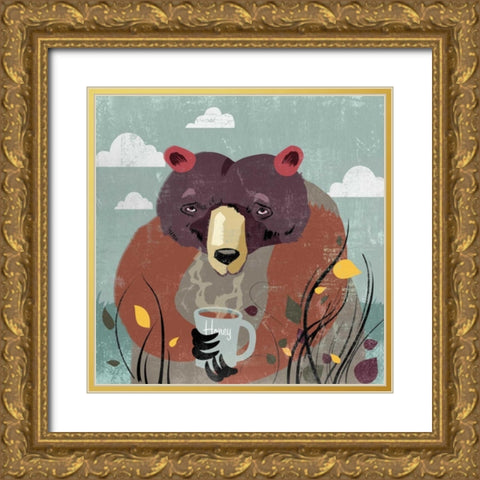 Honey bear Gold Ornate Wood Framed Art Print with Double Matting by PI Studio