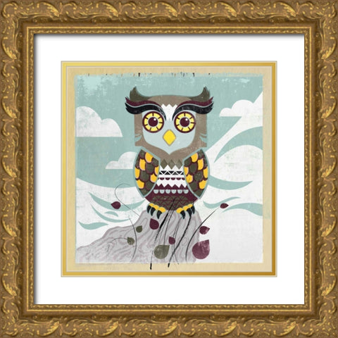 Wise Owl Gold Ornate Wood Framed Art Print with Double Matting by PI Studio