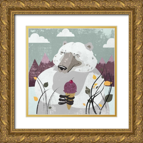 Polar Bear Gold Ornate Wood Framed Art Print with Double Matting by PI Studio