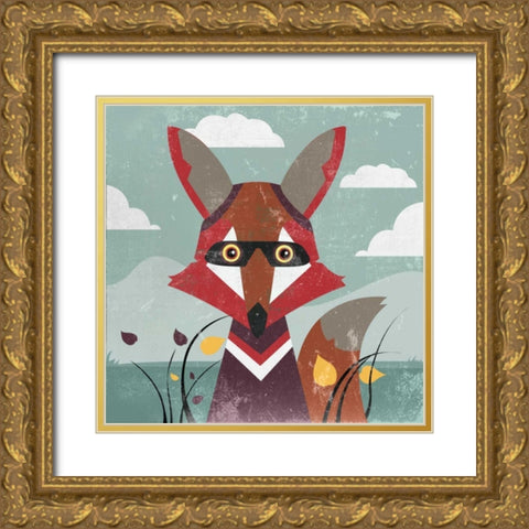 Fox Gold Ornate Wood Framed Art Print with Double Matting by PI Studio