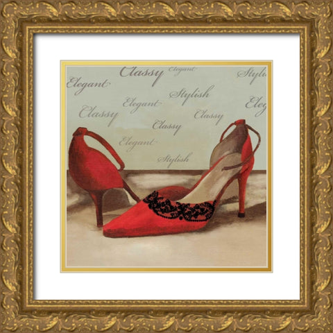 Red Pumps Gold Ornate Wood Framed Art Print with Double Matting by PI Studio