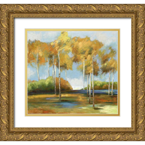 Breezy Birches Gold Ornate Wood Framed Art Print with Double Matting by PI Studio