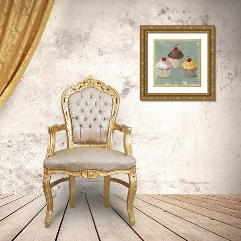 Cupcakes Gold Ornate Wood Framed Art Print with Double Matting by PI Studio