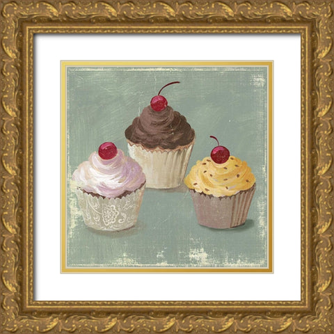 Cupcakes Gold Ornate Wood Framed Art Print with Double Matting by PI Studio