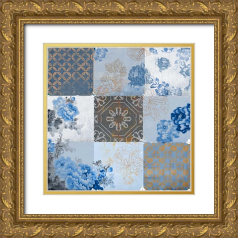 Deft Blue Gold Ornate Wood Framed Art Print with Double Matting by PI Studio