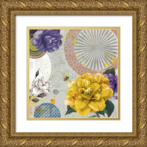 Botannical Collage Gold Ornate Wood Framed Art Print with Double Matting by PI Studio