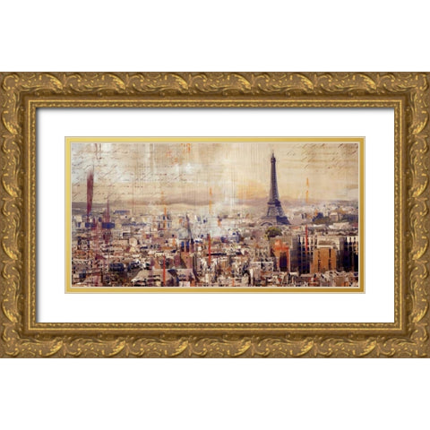 City of Light Gold Ornate Wood Framed Art Print with Double Matting by PI Studio