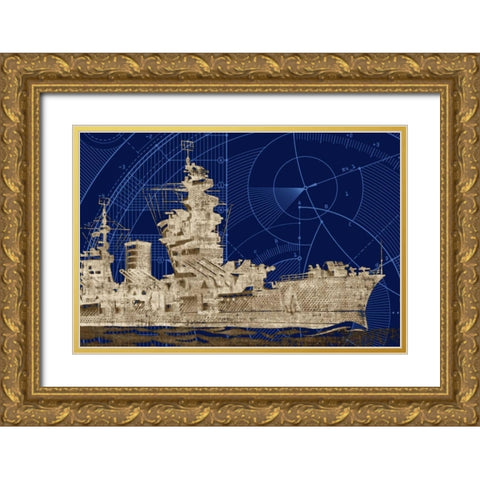 Blueprint Submarine I Gold Ornate Wood Framed Art Print with Double Matting by PI Studio