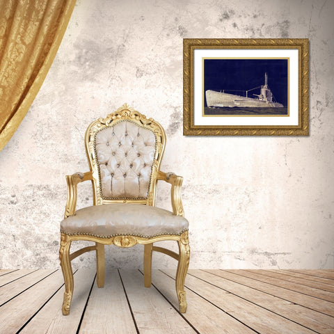 Blueprint Submarine II Gold Ornate Wood Framed Art Print with Double Matting by PI Studio