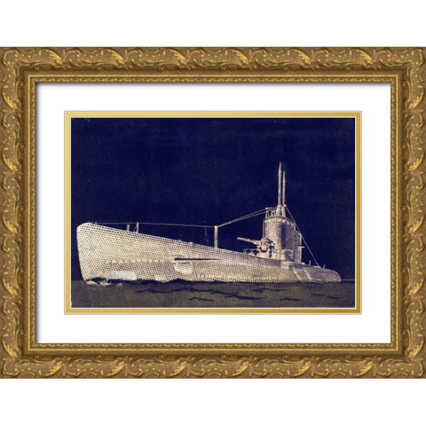 Blueprint Submarine II Gold Ornate Wood Framed Art Print with Double Matting by PI Studio