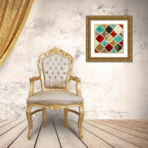 Watercolour Latticework Gold Ornate Wood Framed Art Print with Double Matting by PI Studio