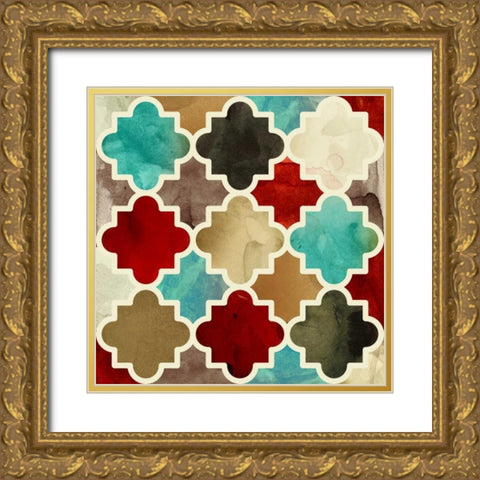 Watercolour Latticework Gold Ornate Wood Framed Art Print with Double Matting by PI Studio