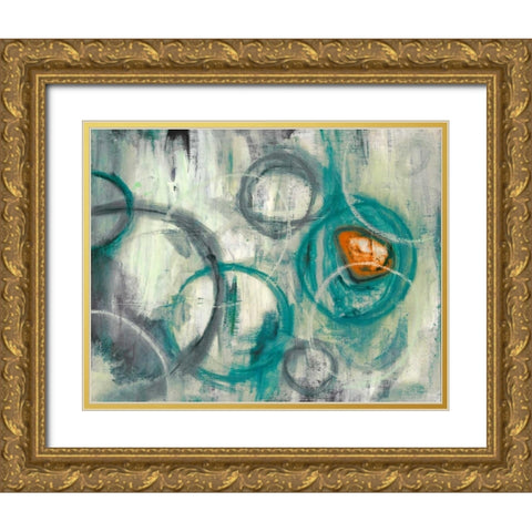 Auspicious Teal Gold Ornate Wood Framed Art Print with Double Matting by PI Studio