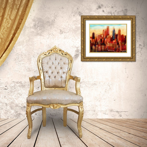 Philadelphia Skyline Gold Ornate Wood Framed Art Print with Double Matting by PI Studio