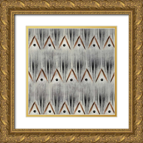 Grey Tribal III Gold Ornate Wood Framed Art Print with Double Matting by PI Studio