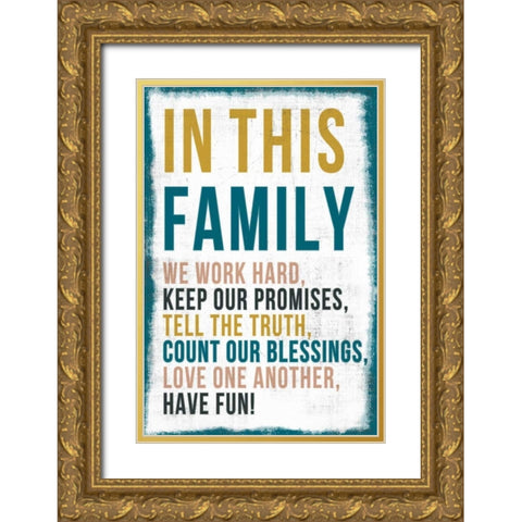 Family Rules Chalkboard Gold Ornate Wood Framed Art Print with Double Matting by PI Studio