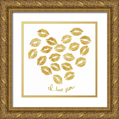 Lip Love 3  Gold Ornate Wood Framed Art Print with Double Matting by PI Studio