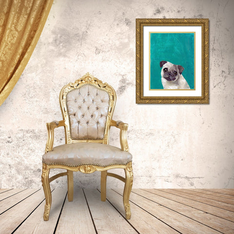 Pug Puppy  Gold Ornate Wood Framed Art Print with Double Matting by PI Studio