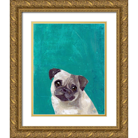 Pug Puppy  Gold Ornate Wood Framed Art Print with Double Matting by PI Studio