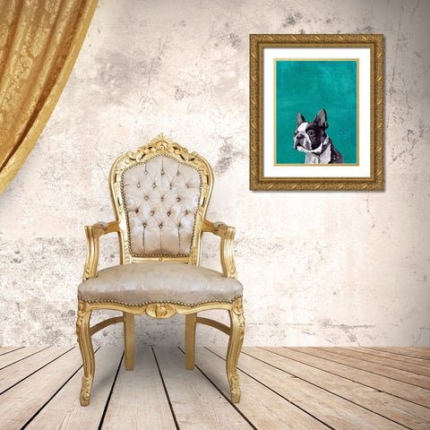 Frenchie Puppy  Gold Ornate Wood Framed Art Print with Double Matting by PI Studio