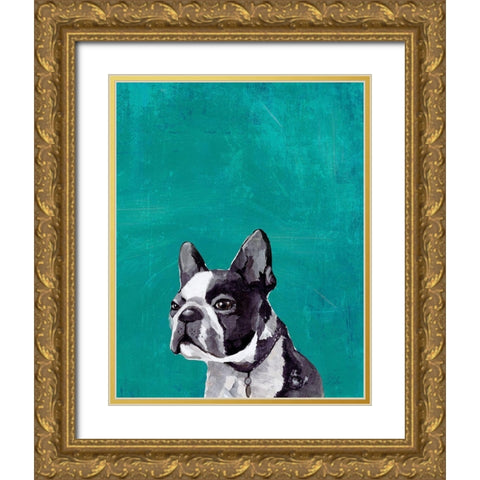 Frenchie Puppy  Gold Ornate Wood Framed Art Print with Double Matting by PI Studio