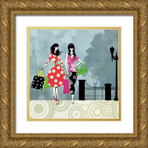 Girls Gone Shopping Gold Ornate Wood Framed Art Print with Double Matting by Pearce, Allison