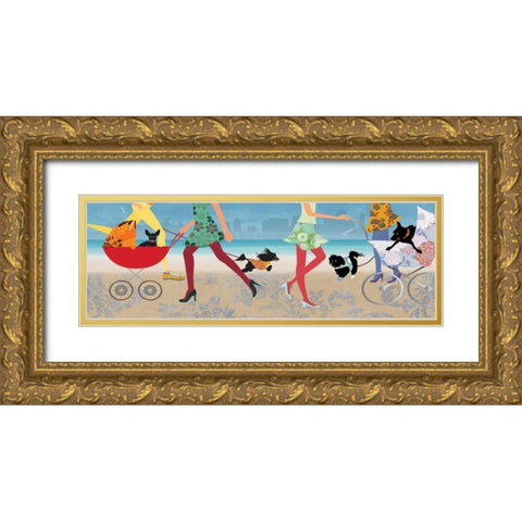 Stroller Dogs I - Mini Gold Ornate Wood Framed Art Print with Double Matting by Pearce, Allison