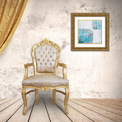 Blue Drips Gold Ornate Wood Framed Art Print with Double Matting by PI Galerie