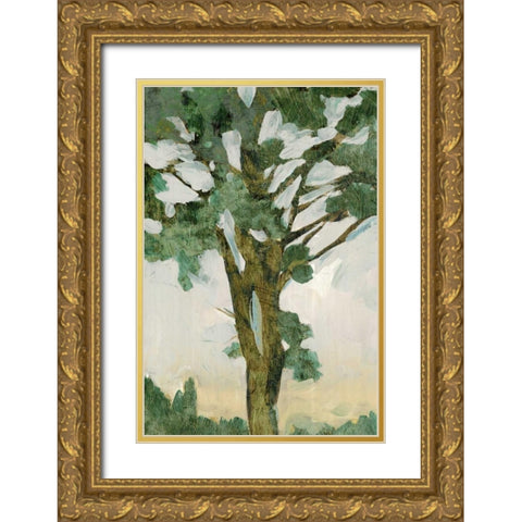 Green Tree Line I Gold Ornate Wood Framed Art Print with Double Matting by PI Galerie