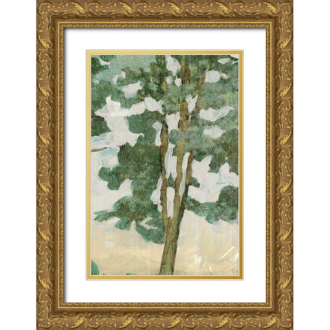 Green Tree Line II Gold Ornate Wood Framed Art Print with Double Matting by PI Galerie