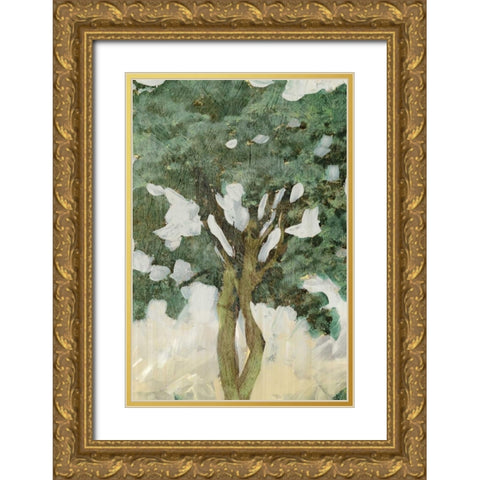 Green Tree Line III Gold Ornate Wood Framed Art Print with Double Matting by PI Galerie