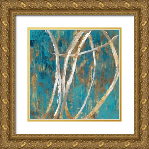 Teal Abstract II Gold Ornate Wood Framed Art Print with Double Matting by PI Galerie