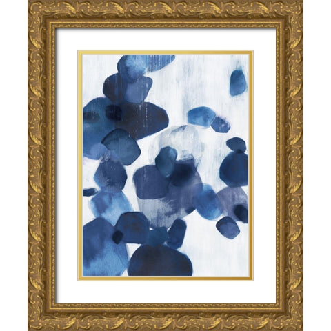 Shadow Pebbles I Indigo Version Gold Ornate Wood Framed Art Print with Double Matting by PI Studio