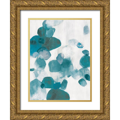 Shadow Pebbles I Teal Version Gold Ornate Wood Framed Art Print with Double Matting by PI Studio