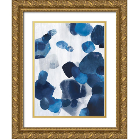 Shadow Pebbles II Indigo Version Gold Ornate Wood Framed Art Print with Double Matting by PI Studio