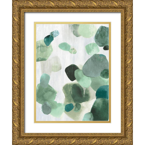 Shadow Pebbles II Mint Version Gold Ornate Wood Framed Art Print with Double Matting by PI Studio