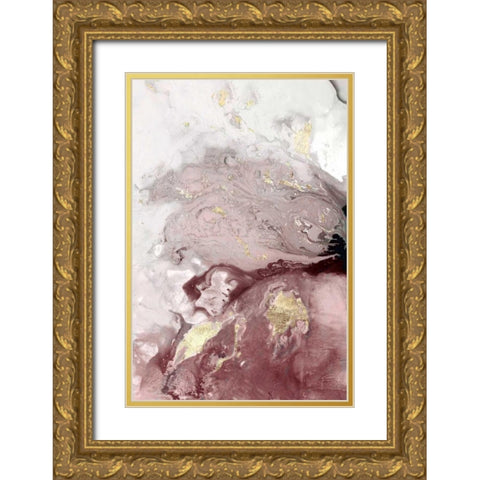 Ocean Splash I Burgundy Version Gold Ornate Wood Framed Art Print with Double Matting by PI Studio